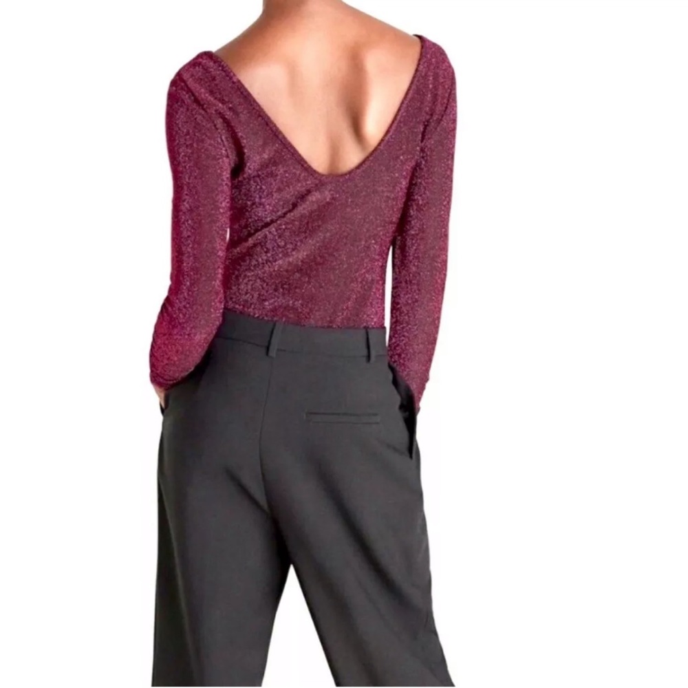 NWT ZARA Knit Shimmer Metallic Thread Bodysuit - Picture 3 of 8